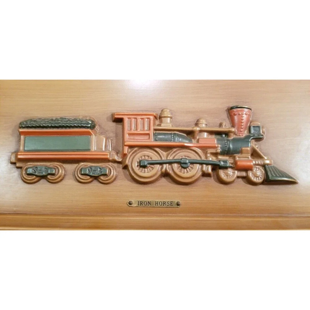 Vintage Mid Century Iron Horse & Covered Wagon Wall Plaques WT Grant Co 16